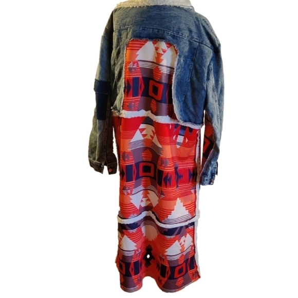 Loragal Women's Mixed Patchwork and Denim Aztec Print Coat NWT Size 3XL - Picture 11 of 12